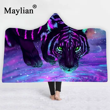 

36colors animal tiger Hooded Blanket Sherpa Fleece Ocean Blue Wearable plush Throw Blanket on Bed Sofa Thick warm B67