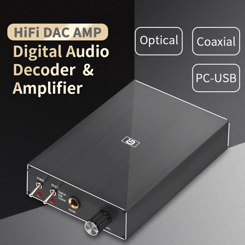 AYINO Mini HiFi Digital Audio Decoder USB DAC Headphone Amplifier 24Bit 96KHz Input USB Coaxial Optical Output RCA Amp12V DA580