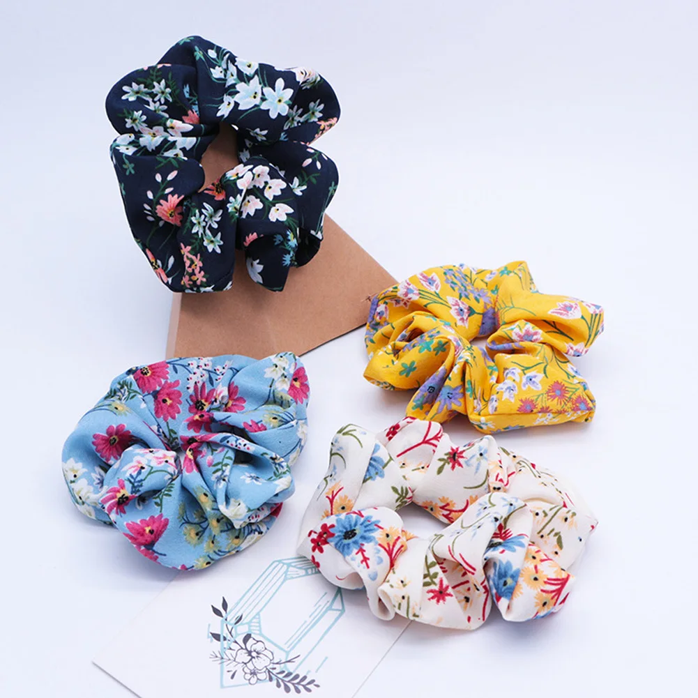

New Spring Flower Hair Scrunchies Ponytail Holder Soft Stretchy Hair Ties Vintage Elastics Hair Bands For Girls Accessories