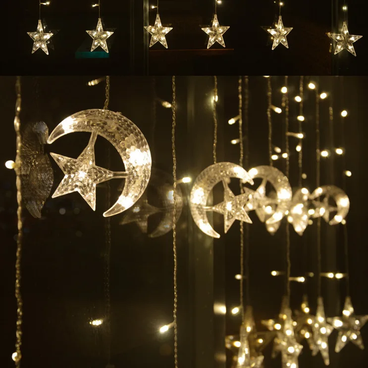 

LED Star Moon Colorful Curtain Lights Bar Neon Outdoor INS Ornamental Festoon Lamp Flashing Light String Lights Stars