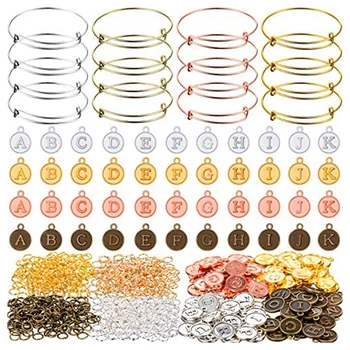 

104 Pieces Letter Charms Pendants Alloy A-Z Alphabet Charms with Bracelets Adjustable for Jewelry Crafts DIY Making