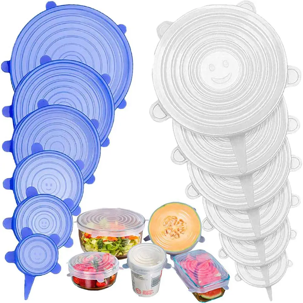 12 Uds. Tapas elásticas de silicona para tazón con tapa tapas reutilizables para alimentos, cubiertas para alimentos, nevera, ensaladas, tapa de tarro, herramientas de cocina|Cubiertas para alimentos|   - AliExpress