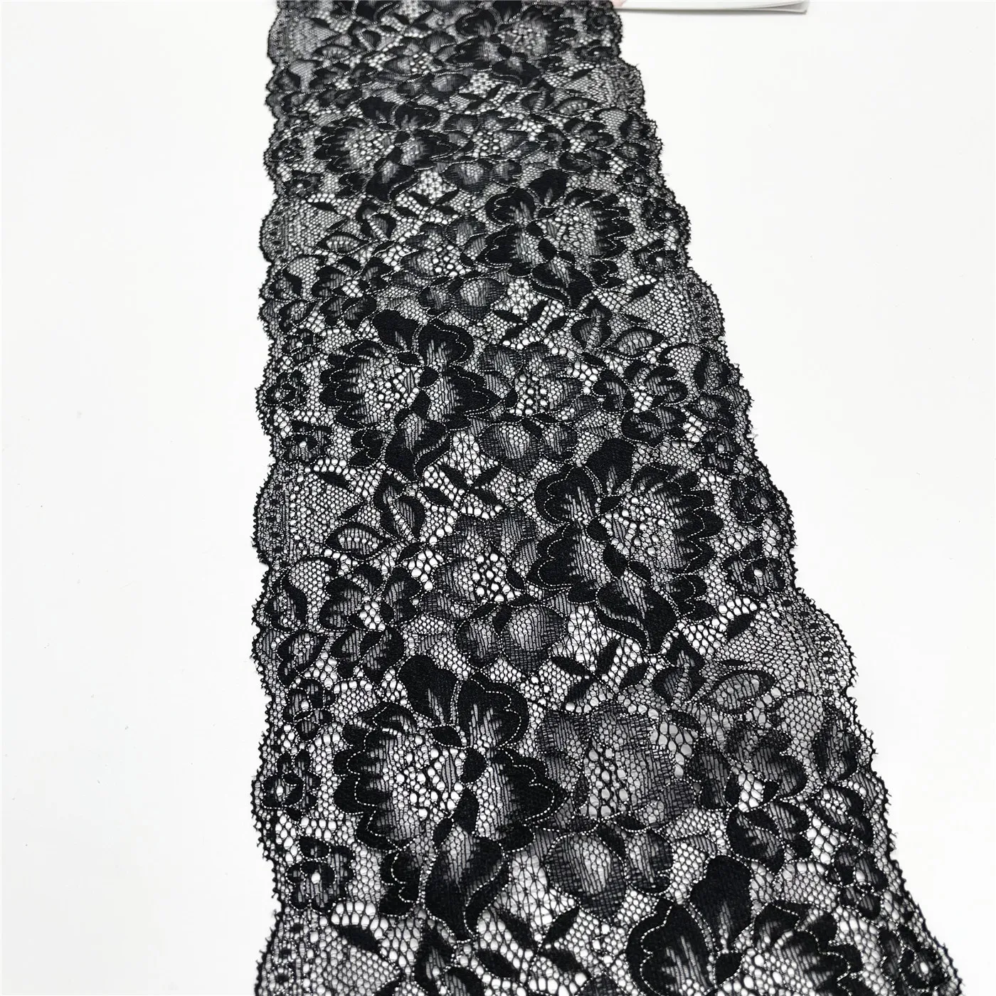 3y/Lot Width 15cm Black Silver Elastic Stretch Lace Trim 2
