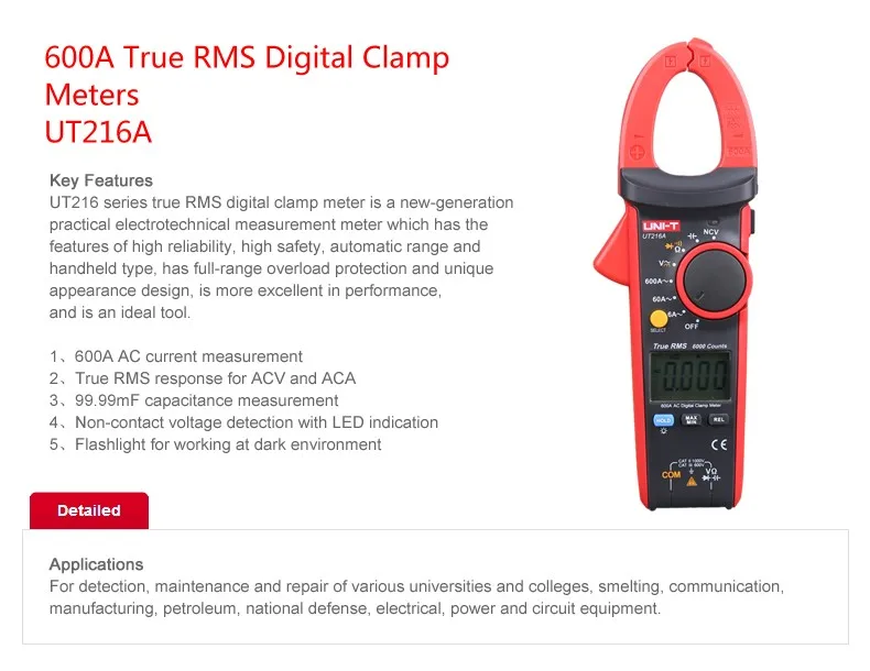 Автоматический диапазон мини True RMS цифровой клещи UT 216A AC/DC Напряжение Ток 6000 дисплей Счетчик UNI-T UT216A