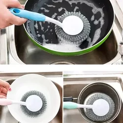Kitchen Dishwashing Brush Pot Plate Stainless Steel Cleaning Wire Ball Scrubber Metal Cleaning Brush Bowl Kitchen Accessories
