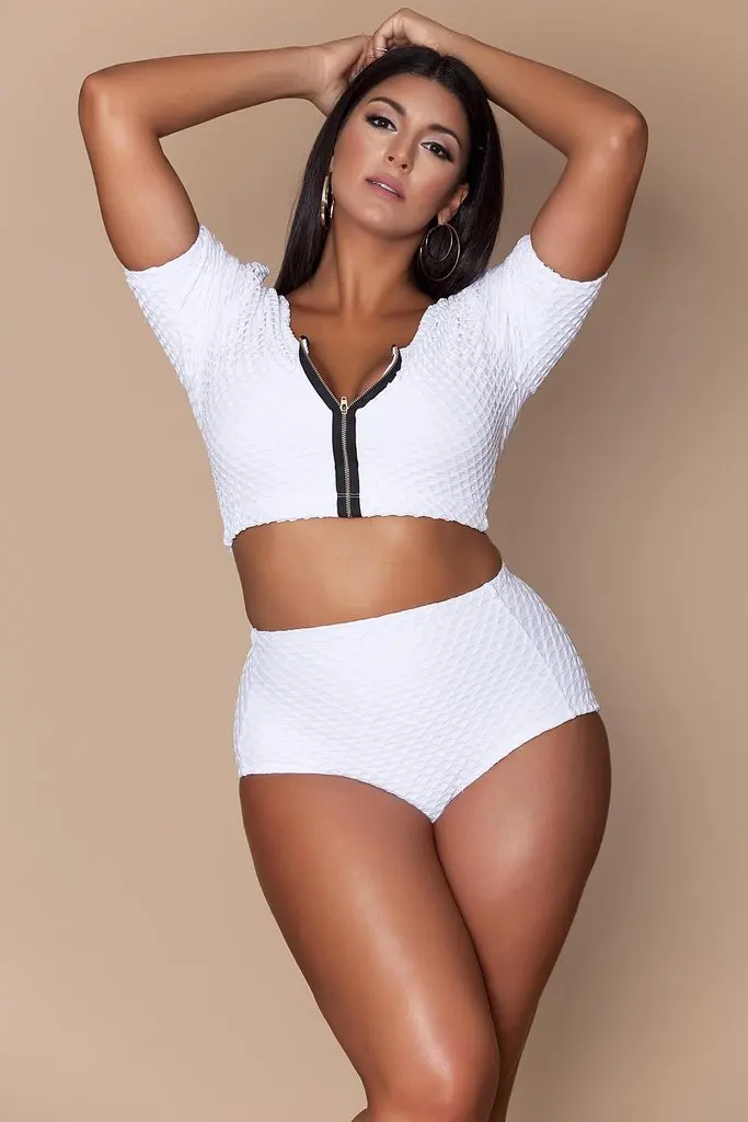 

New Style Bathing Suit Omega-Fertilizer Large Size Split Type Swimwear Solid Color Zipper Joint Fat Bikini