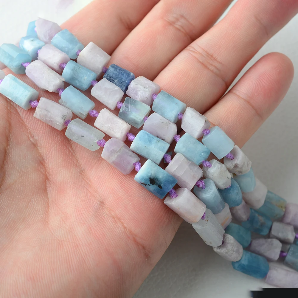 Natural Genuine Raw Mineral Blue Pink Aquamarine Beryl Morganite Nugget Free Form Loose Rough Matte Faceted Beads