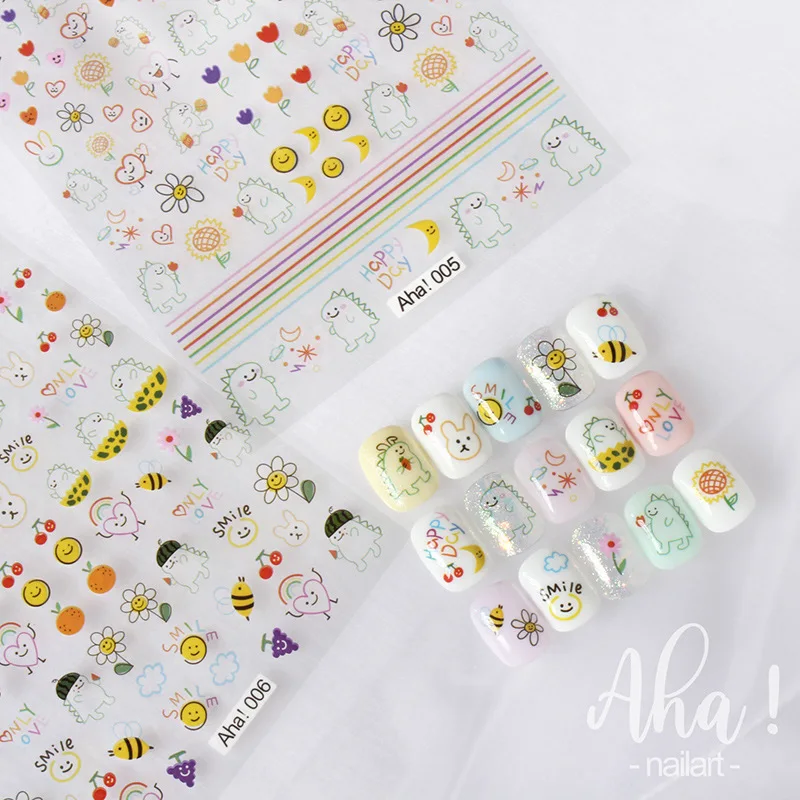 1PCS Cute Cartoon Dinosaur Nail Sticker Self-adhesive Transfer Decal 3D Slider DIY Tricks Decorations Manicure Package | Красота и