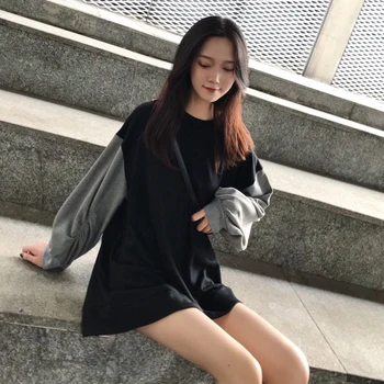 

Aulead Spring and Autumn Tops Lazy Colorblock Sweatshirt Women Crew Neck Fashion Color Matching Street Long Sleeve Pullovers 50c