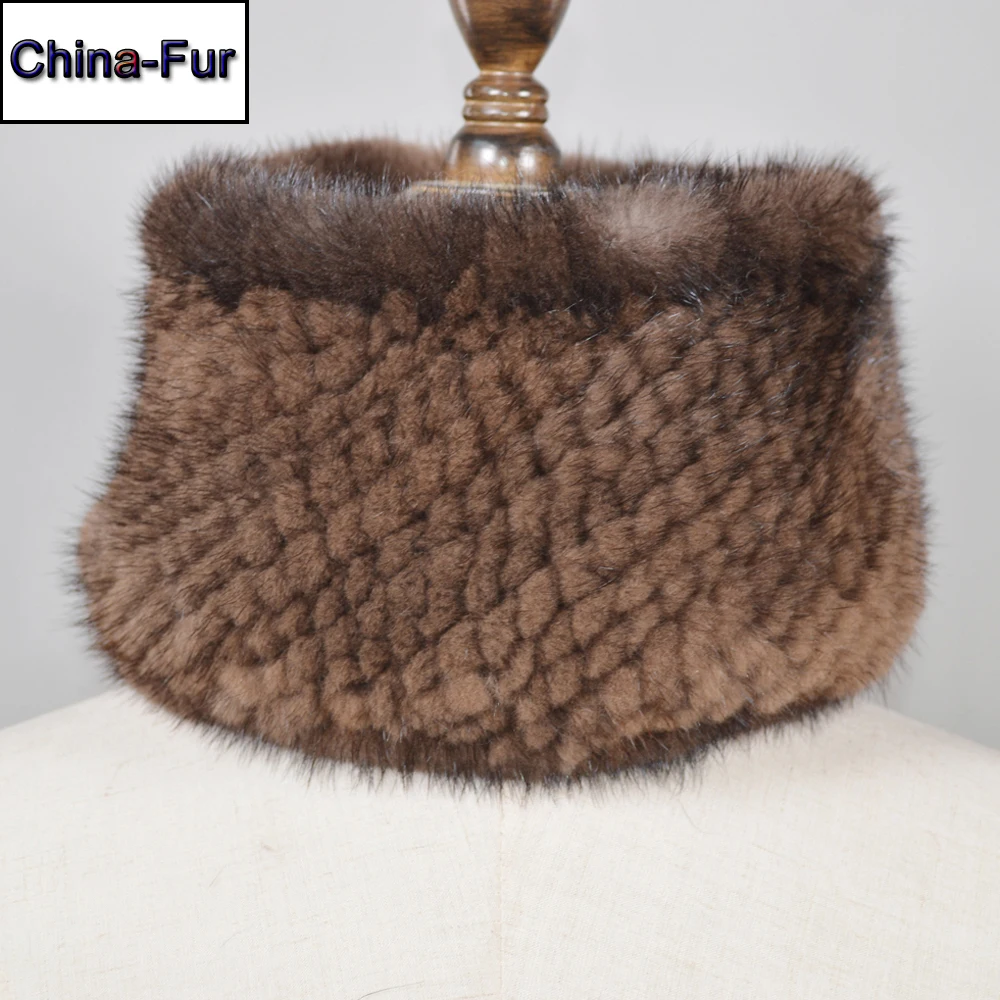 Новые женские вязаные настоящие норковые меховые повязки на голову шарфы для