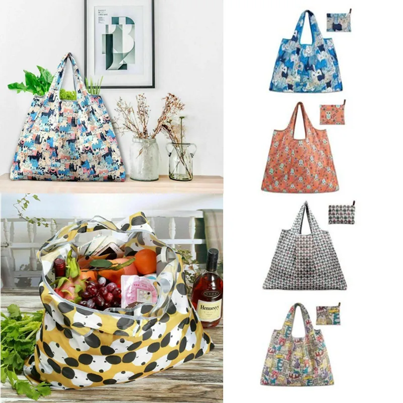 

Hangable Shopping Bag Ladies Print Foldable Oxford Cloth Shopping Pouch Bag Reusable Fruit Grocery Recycle Organizer Packs Case