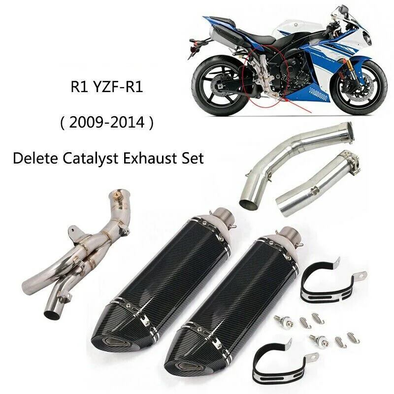 

51mm Motorcycle Exhaust Slip On For 2009-2014 Yamaha R1 YZF-R1 Muffler Mid Link Pipe Tip Tail Delete Catalyst DB Killer