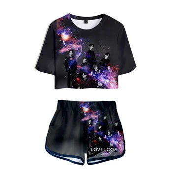 

Love GOT7 Two piece sets 3D Short Sleeve T-shirt women Fashion Summer Personality Cloth Casual Sexy Girls Clothes