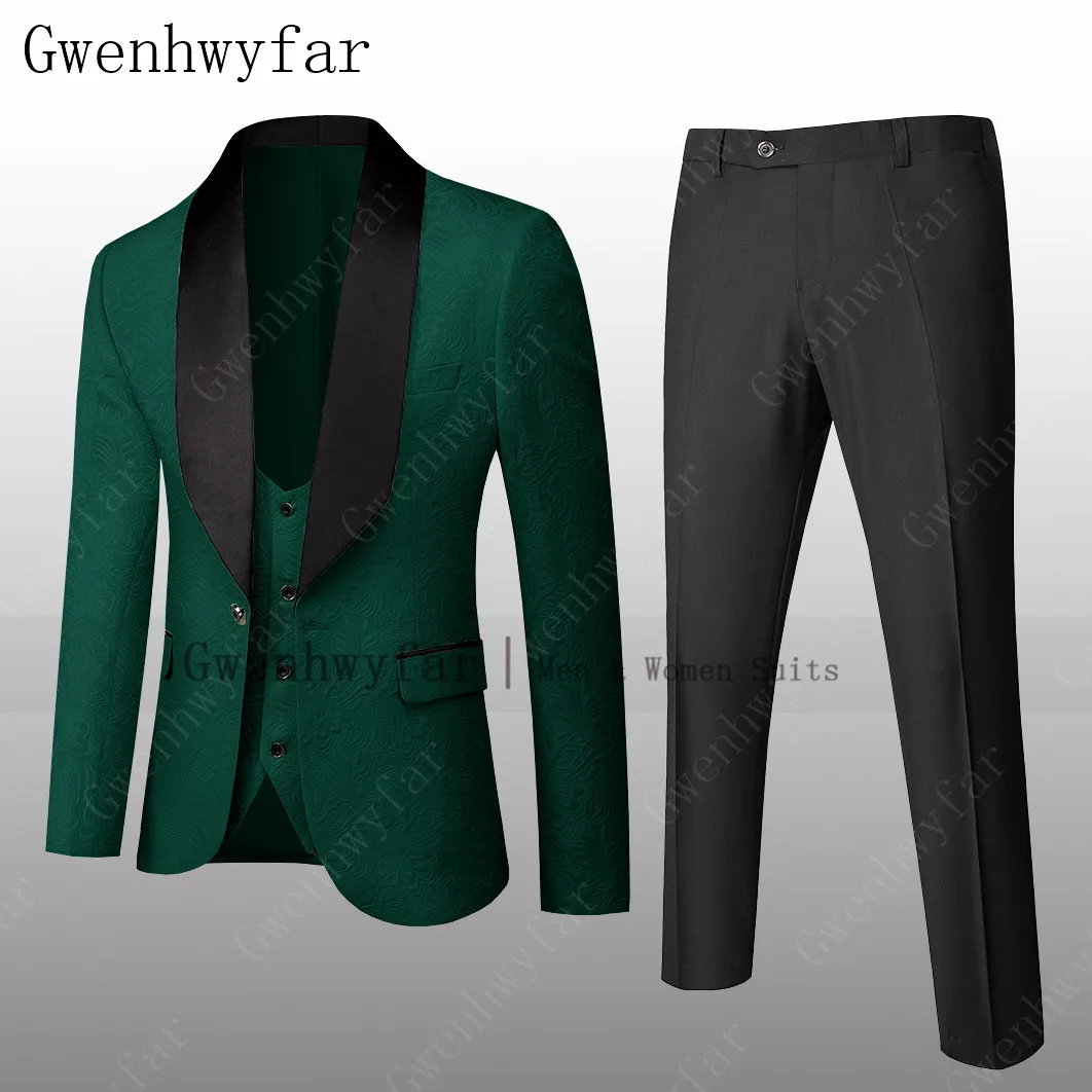 Gwenhwyfar (куртка + жилет брюки) Новый дизайн темно-зеленый мужской костюм с бабочками