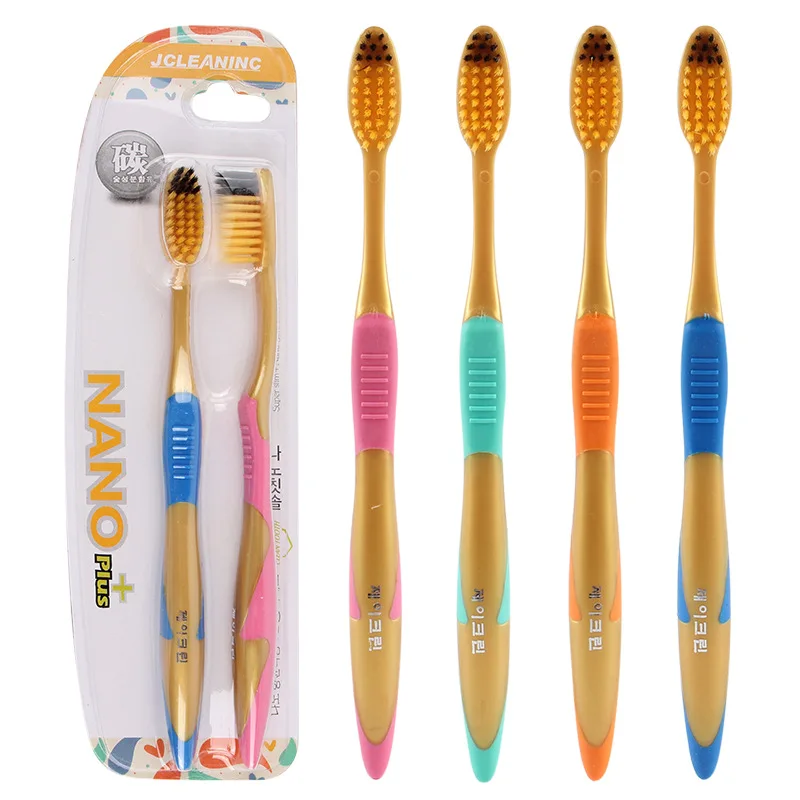 

Gold Handle Carbon Gold Bristle Toothbrush 2 Mounted Couples Toothbrush Adult Soft Bristle Toothbrush Korean Product the Departm