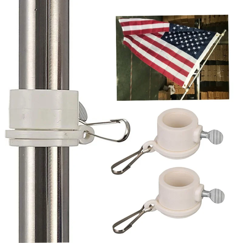 

2pcs Plastic Flagpole Mounting Rings Set with Carabiners Fixed Hook Anti Wrap 360 Rotatable Ring Flagpole Hardware Hot //