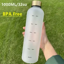 1l garrafa de água com marcador de tempo 32 oz motivacional reutilizável fitness esportes ao ar livre viagem leakproof bpa livre fosco plástico