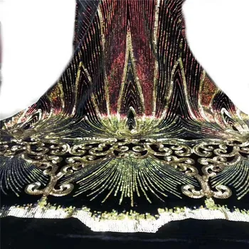 

Nigerian Lace Fabrics For Wedding 2019 gold velvet sequins lace fabric Embroidery tissu africain guipure bridal lace fabric