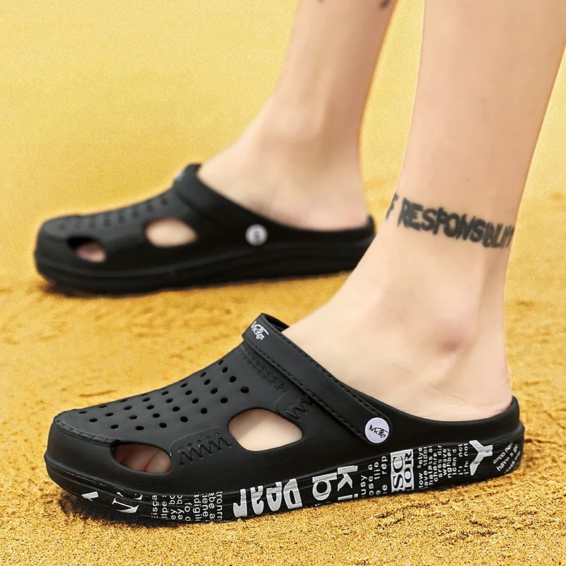 

Clogs Mens Beach Garden Sandals Summer Rubber Slippers Black Big Size Lightweight Breathable New 2021 Pantuflas Hombre