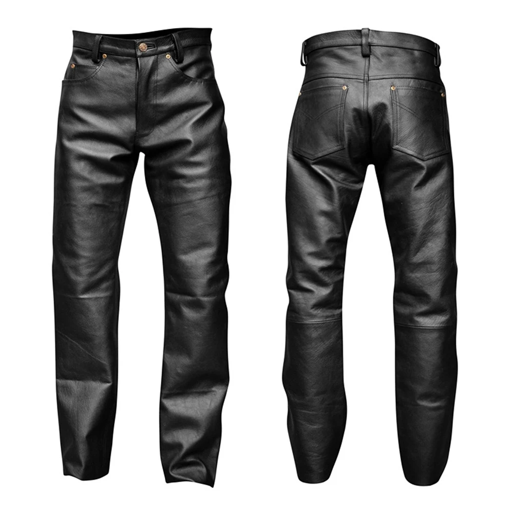 Модные обтягивающие кожаные брюки для мужчин, повседневные тонкие моющиеся локомотивные кожаные брюки, мужские брюки