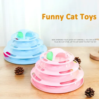 

Four Levels Pet Cat Toy Tower Tracks Disc Cat Toys Ball Training Amusement Intelligence Amusement Triple Play Disc Toys