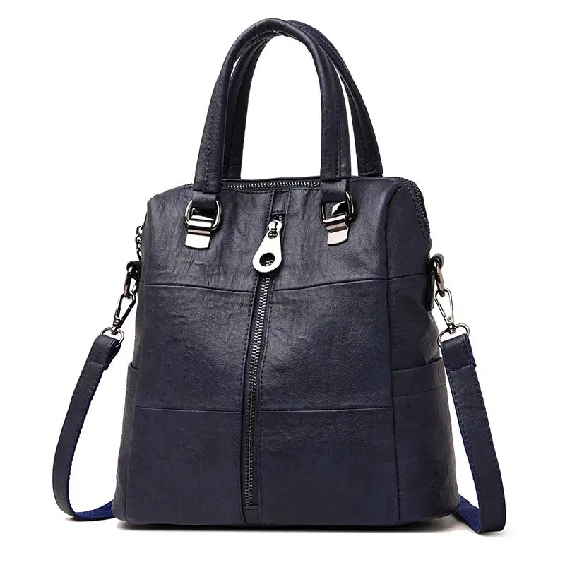 Blue 3-в-1 Для женщин кожаные рюкзаки Винтаж женская сумка Sac a Dos дамы Bagpack Сумки и рюкзаки, школьные сумки для девочек с элегантным дизайном - Цвет: Blue