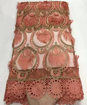 

embroidery african french lace with beaded african lace fabric guipure lace fabric 5yard nigerian lace fabrics for dress ZQ-A199