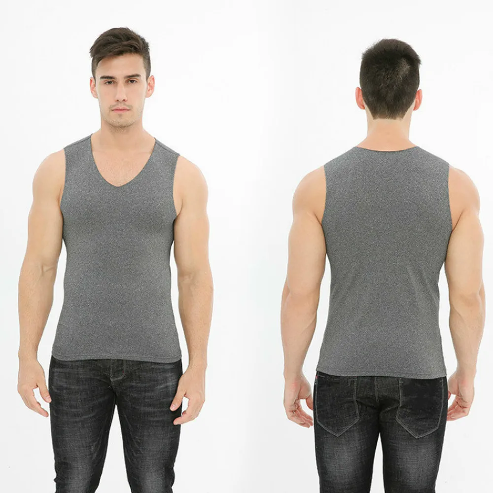 Men's Seamless Warm Vest Winter Men's Slim Version Plus Long Plush Hot Bottom Men's Vest Stickers V-neck