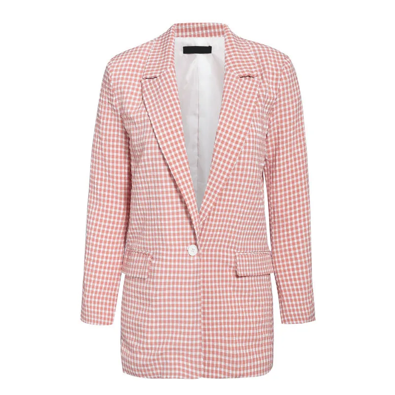 Aartiee пуговица длинный рукав пиджак блейзер женский сезон осень-зима; розовый цвет плед сладкий офис дамы карман шикарное пальто для женщин balzer