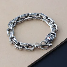925 пробы, серебряный, шесть слов, мантра, мужские браслеты, Pixiu, голова, браслет, ширина 10 мм, панк, Винтаж, тайский серебряный браслет, ювелирное изделие