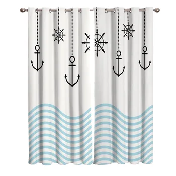 

Nautical Motifs Waves Anchors Biackout Window Curtains Living Room Curtain Kitchen Blackout Curtains
