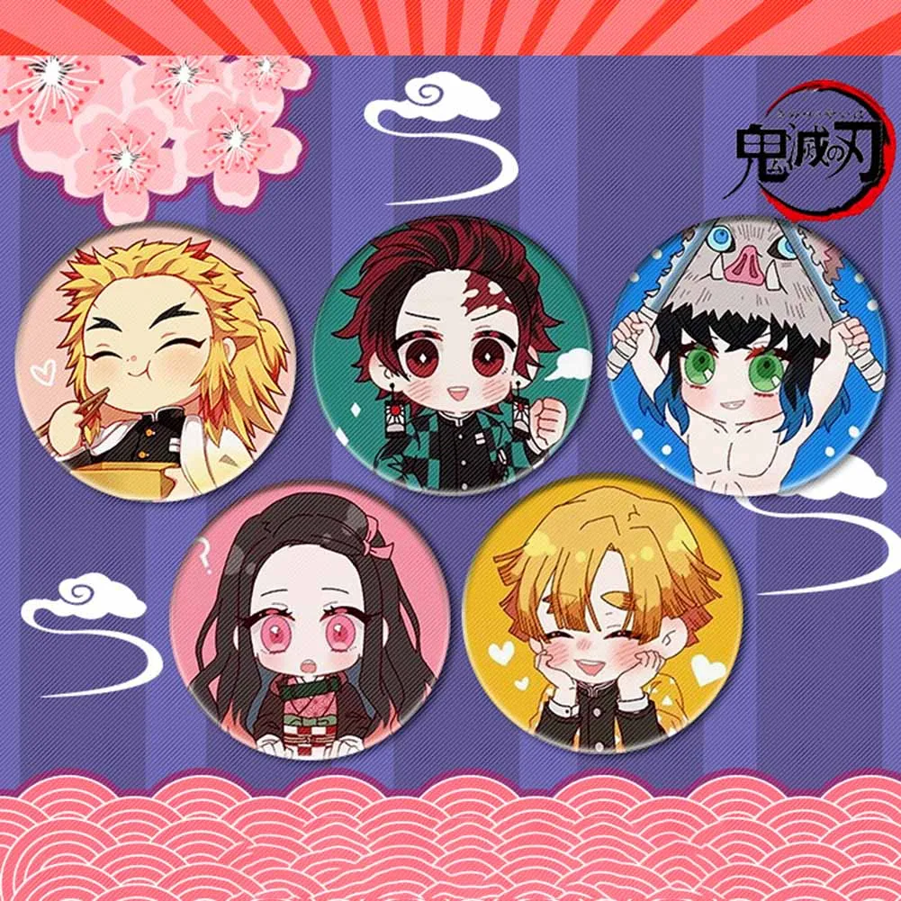 4/5/6pcs Anime Demon Slayer: Kimetsu no Yaiba Cosplay Party Pin Button Brooch Badges