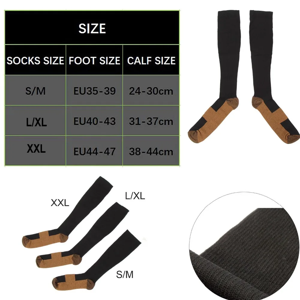 Men Crew Copper Fiber Long Socks Compression Pressure Stockings Outdoor Sports High custom Socks 15-20mmHg