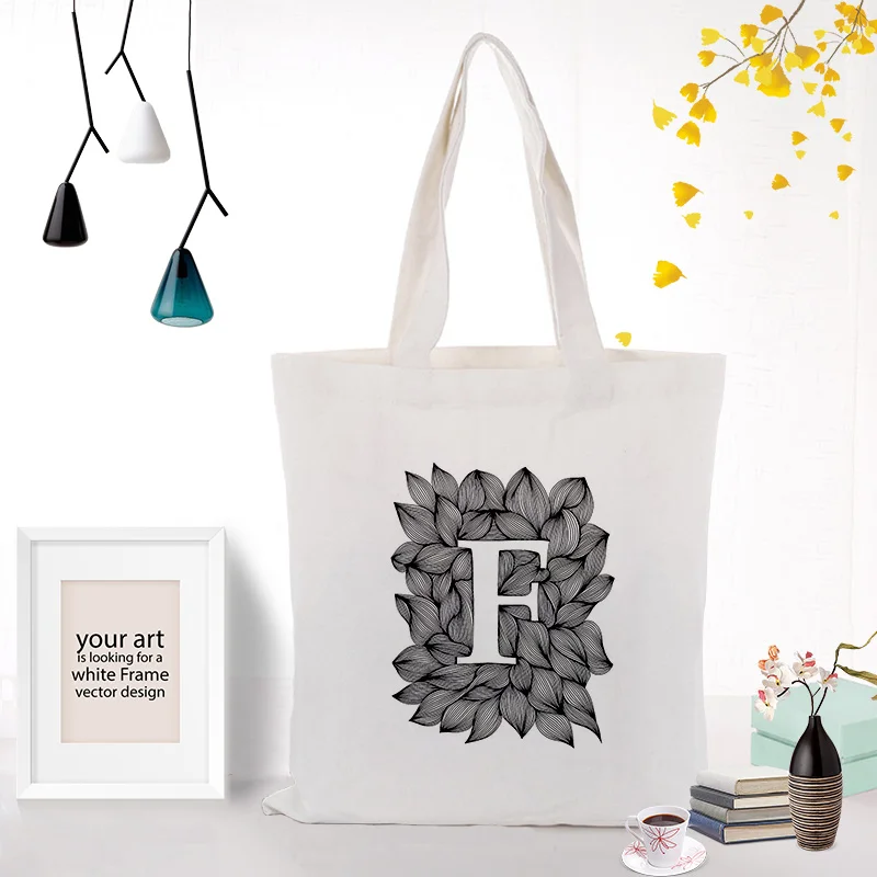 Холст с буквенным принтом, сумка-тоут, художественный алфавит, текст, сделай сам, пользовательский принт, логотип, экологический многоразовый, сумка, повседневная сумка для покупок