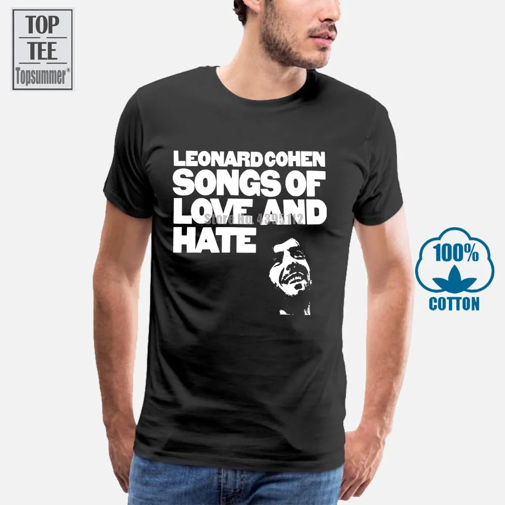 Фото Футболка с изображением Леонарда Коэна из песен любви и Hate Мужская футболка