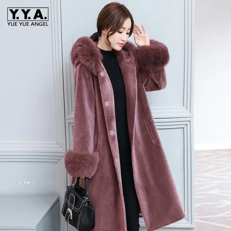 

Winter Woman Faux Fur Coat Fluffy Jacket Fake Long Fur Coat Shaggy Lace Up Casual Warm Hooded With Fur Elegant Coats Female New