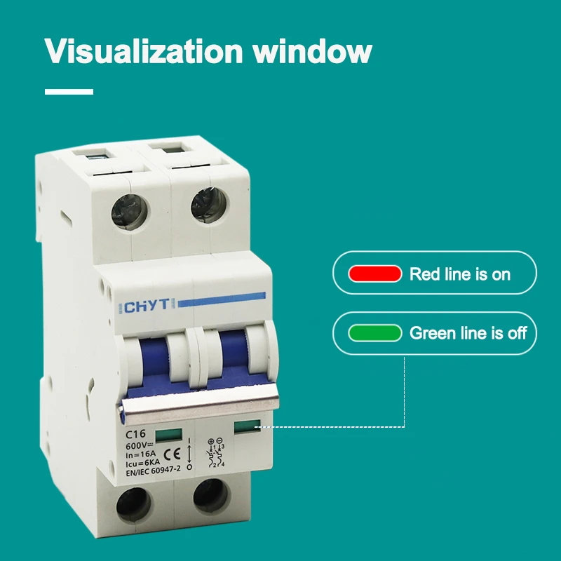 ICHYTI 2P DC 1000V 600V Solar Mini Circuit Breaker 6A 10A 16A 20A 25A 32A 40A 50A 63A DC MCB for PV System