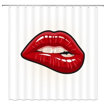 

Sexy Red Lips Girl Yellow feather Shower Curtains Custom Design Creative Shower Curtain Bathroom Waterproof Polyester Fabric