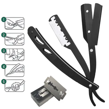 

Stainless Steel Razor Scissors Beard Styling Comb Shaving Blade Razor Set Black