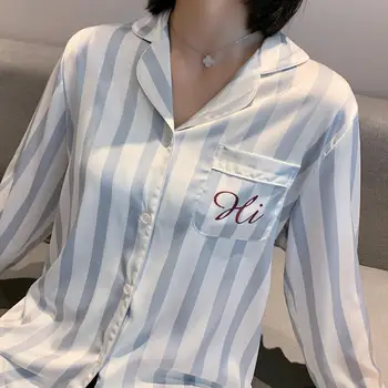 

Fiklyc Spring New Pajamas Women Fashion Printing Long Sleeves Home Service Lapel Set