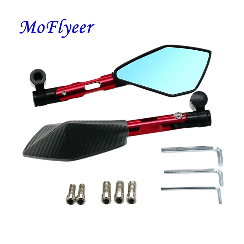 

MoFlyeer Universal CNC Aluminum Motorcycle Handlebar Rear View Mirrors Blue Anti-glare Mirror for Honda Suzuki Scooter ktm