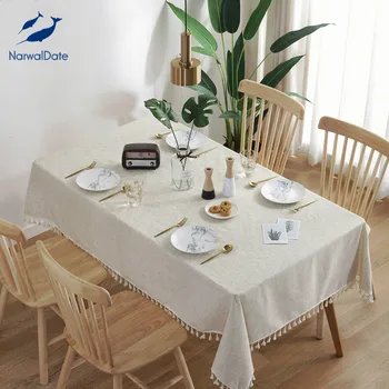 

White Tassel Tablecloth Rectangular Coffee Wedding Table Cover Linen Solid Color Table Cloth Kitchen Dining Room Decor Aesthetic