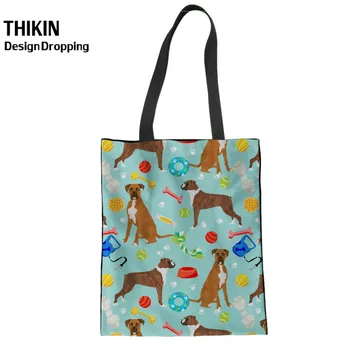 

THIKIN Sac De Plage Boxer Dog Print Women Canvas Handbags Popular Hand Bags for Ladies Daily Shopping Tote Bag Shopper Bag