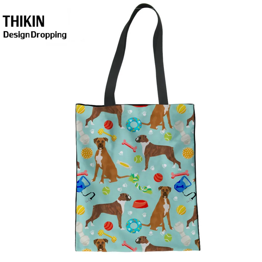 THIKIN Sac De Plage Boxer Dog женские холщовые сумки с принтом популярные ручные для женщин