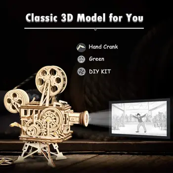 

DIY Film Roll Movie Projector Classic Wooden Vintage DIY 3D Vitascope Kit Puzzle Retro Projector Classic Retro Model Gift LK601