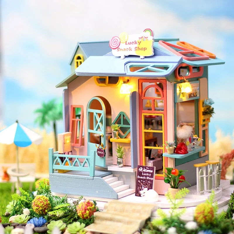 

DIY Cabin Wooden Hand Assembled Building Model Lemon Fun Love with Cover Creative Birthday Gift