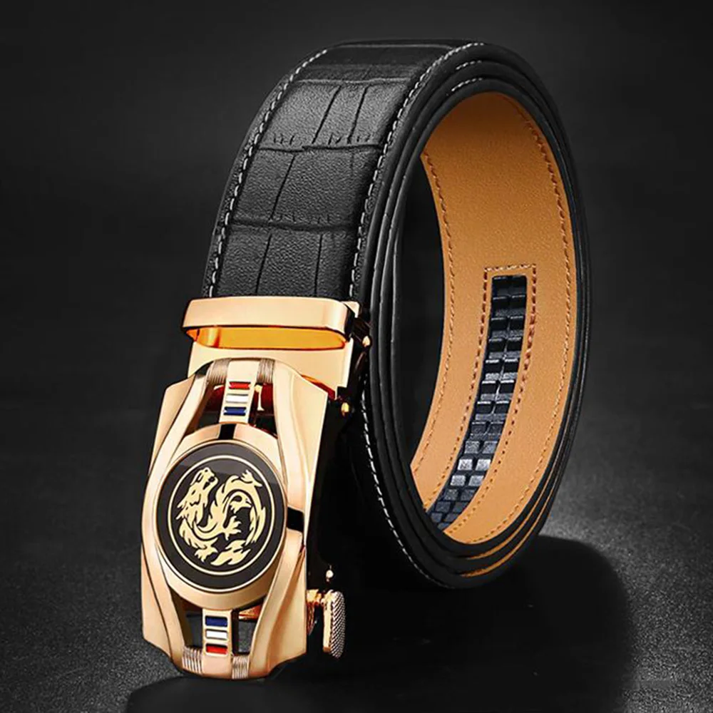 ZD320 GoldBuckle Бренд FAJARINA, мужские ремни, новинка, автоматические, мужские, качественные, Аллигатор, узор, Воловья кожа, повседневный ремень для мужчин, Ширина 3,5 см, ZDFJ320 - Цвет: ZD320 GoldBuckle