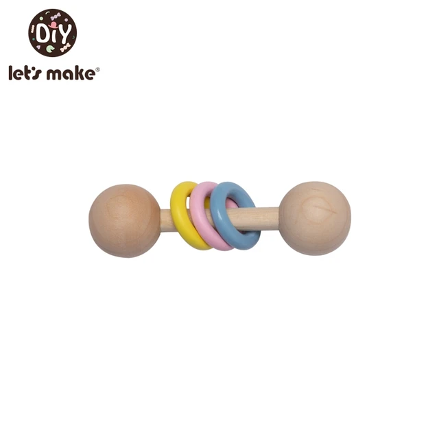Wooden Rattle Beech Bear Hand Teething Wooden Ring Baby Rattles Play Gym Montessori Stroller Toy Educational Toys Let's Make type 19