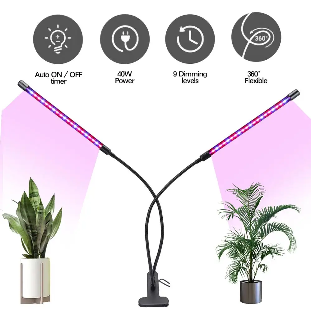 

Grow Light, JCBritw Dual Head Dimmable Plant Grow Lights for Indoor Plants with Red Blue Spectrum Desk Clip on USB Plant Lamp