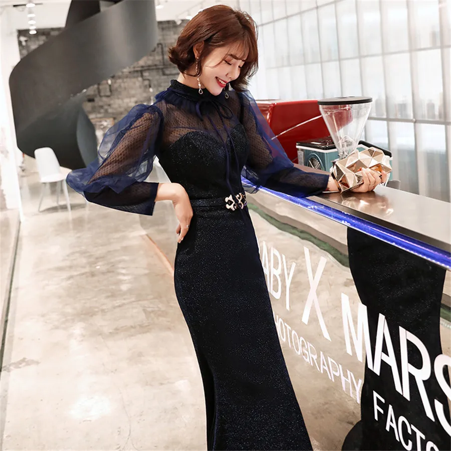 Вечернее платье с высоким воротником и длинным рукавом Robe De Soiree НОВЫЕ шикарные элегантные вечерние платья длина до пола официальное платье F266